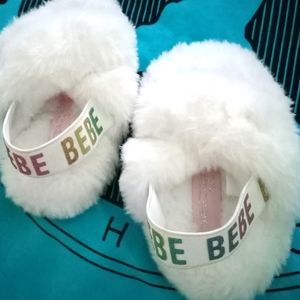 BEBE poolside faux fur fuzzy slippers